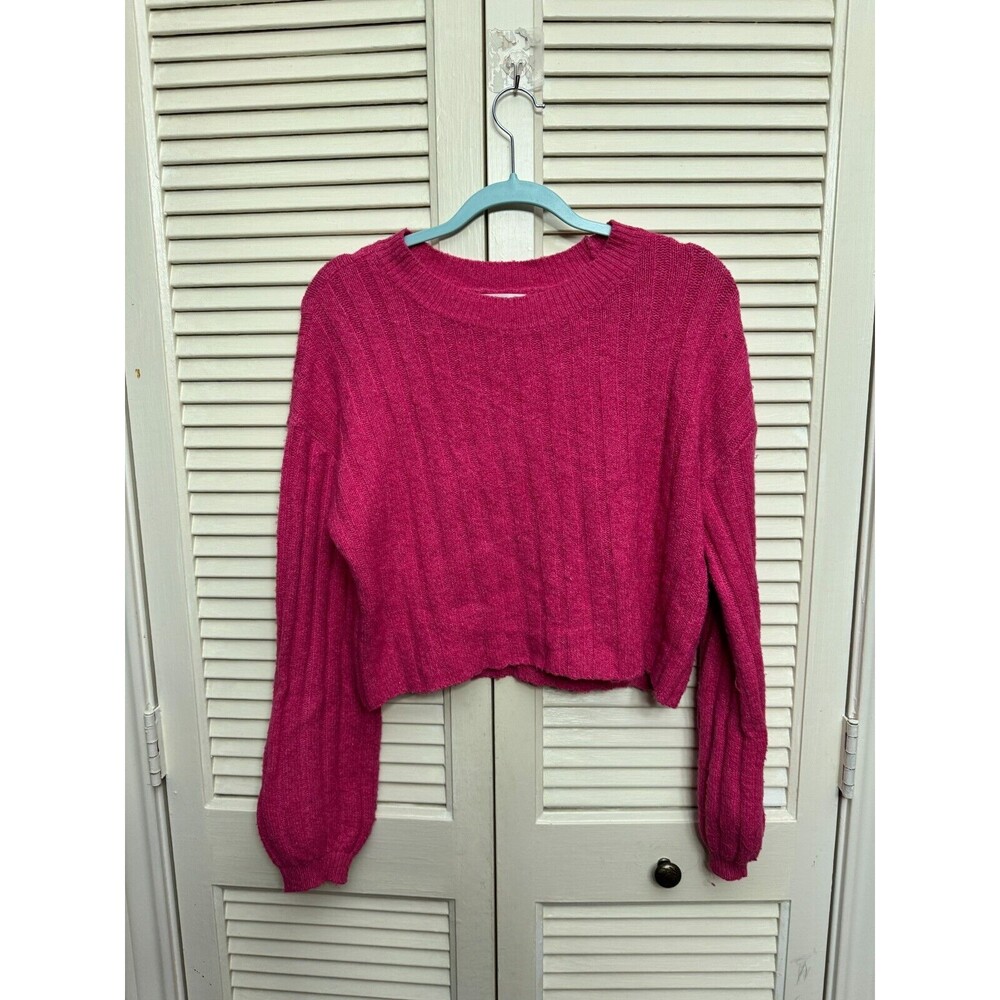 BP Junior Girls Womens Pink Wide Ribbed CROPPED Sweater SMALL